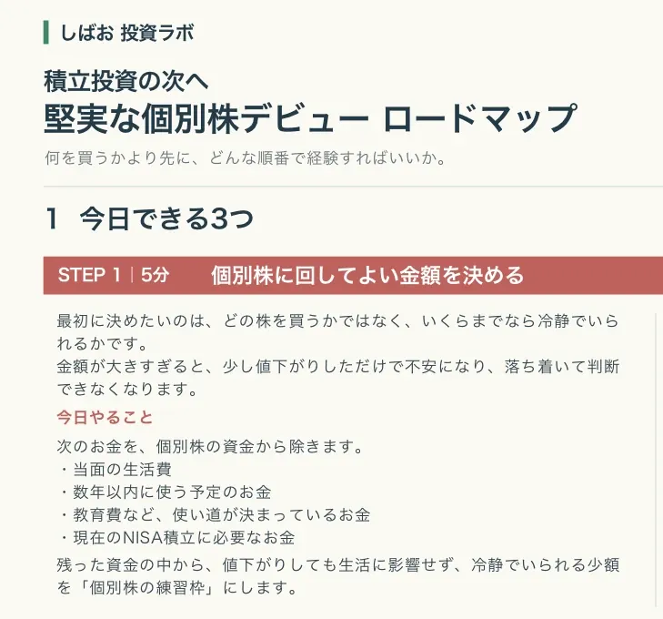 特典「堅実な個別株デビュー ロードマップ」の冒頭